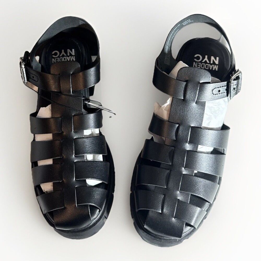 Madden NYC Fishmn Sandals Women’s Size 8.5 Black Shoes Heel Rubber Sole New